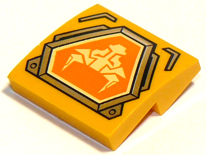 Slope, Curved 2 x 2 x 2/3 with Bright Light Yellow Bull Head on Orange Hexagonal - Bright Light Oran