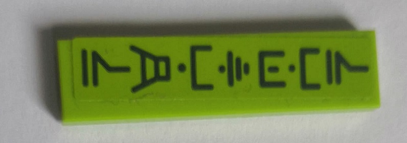 Tile 1 x 4 with Black Ninjago Logogram 'NEWTOWN' on Lime Background Pattern ( - Lime