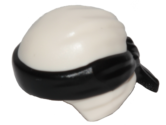 Minifigure, Headgear Ninjago Wrap Type 3 with Molded Black Bandana and Knot Pat - White