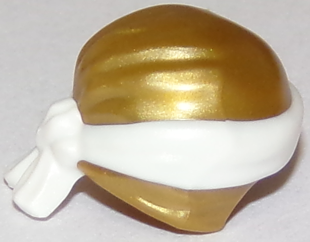 Minifigure, Headgear Ninjago Wrap Type 3 with Molded White Bandana and Knot Pat - Pearl Gold