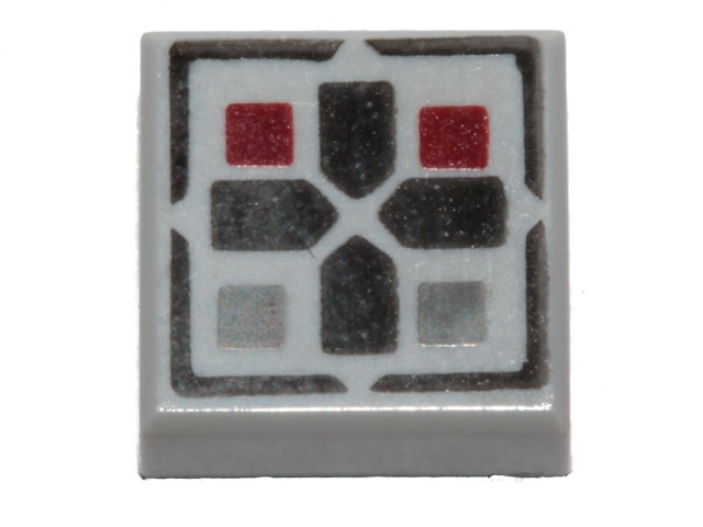 Tile 1 x 1 with Black Cross and Dark Red and Dark Bluish Gray Buttons Pattern - Light Bluish Gray