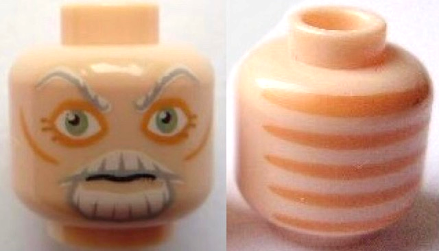 Minifigure, Head Alien SW Cerean with Light Bluish Gray and White Eyebrows, Mous - Light Nougat