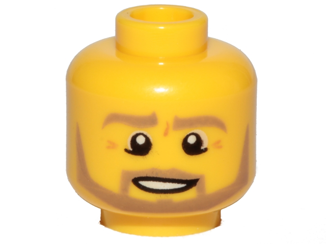 Minifigure, Head Dark Tan Eyebrows, Moustache and Angular Beard, Lower Eyelids, - Yellow