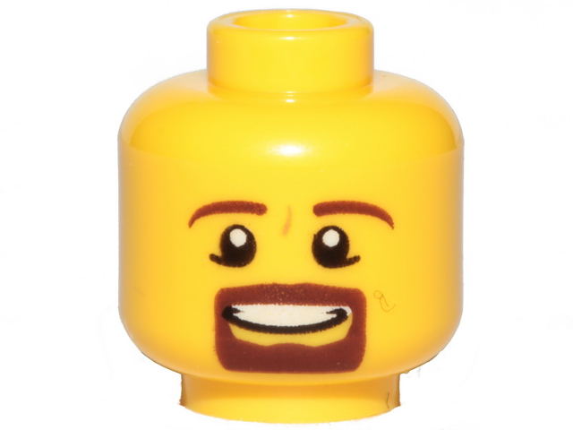 Minifigure, Head Male Brown Beard and Eyebrows, Goatee, Pupils, Teeth Pattern - Yellow