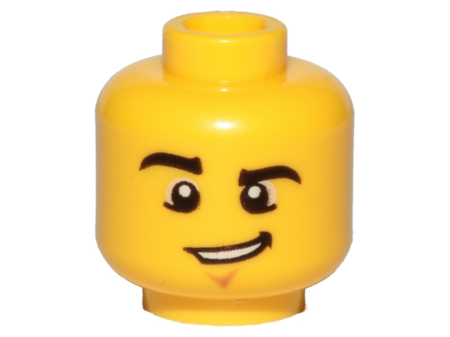 Minifigure, Head Male Black Eyebrows, Raised Right Eyebrow, Chin Dimple, and Lop - Yellow