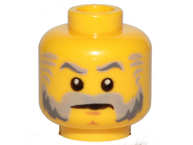 Minifigure, Head Light Bluish Gray and Dark Bluish Gray Eyebrows, Mutton Chops, - Yellow