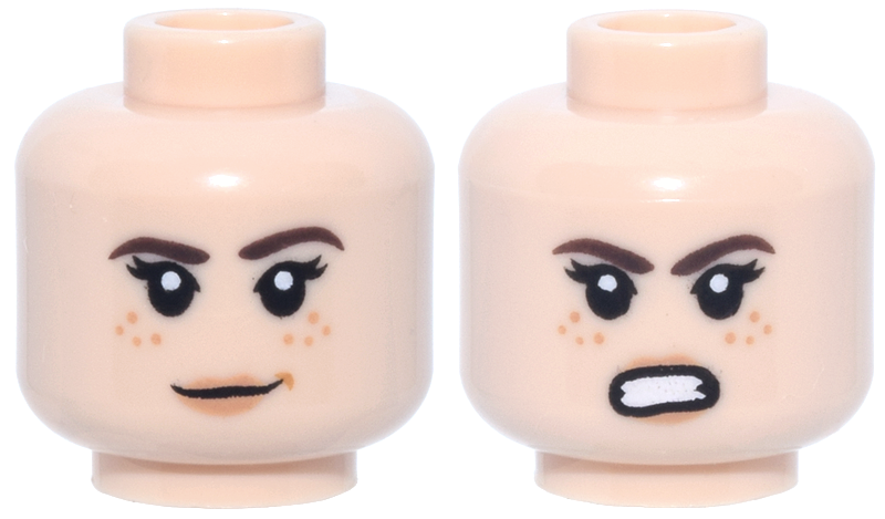 Minifigure, Head Dual Sided Female Reddish Brown Eyebrows, Nougat Freckles and L - Light Nougat