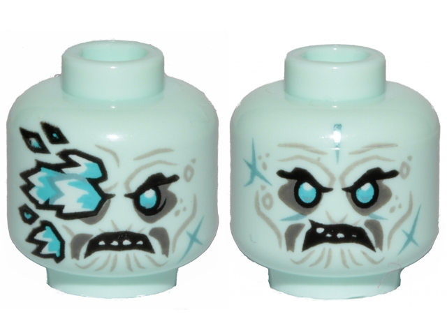 Minifigure, Head Dual Sided Wrinkles, Teeth, Ice Spikes Covering Right Eye / Ang - Light Aqua