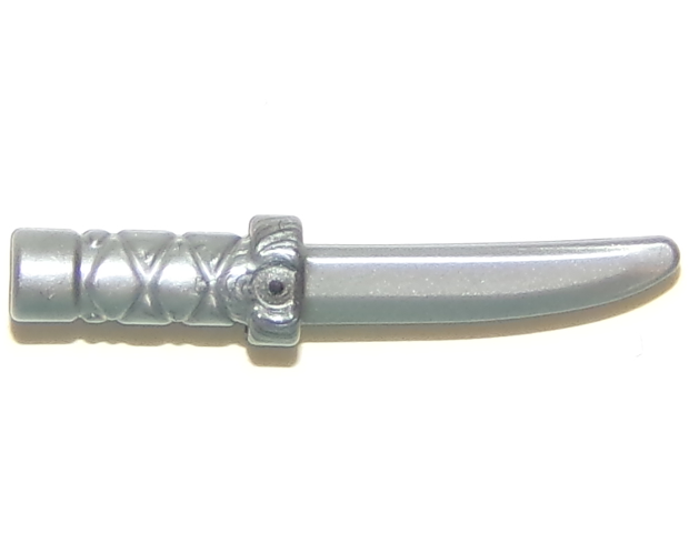 Minifigure, Weapon Knife with Flat Hilt End and Curved Blade, Cross Hatched Grip - Flat Silver