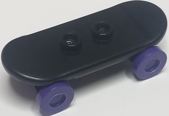 Minifigure, Utensil Skateboard Deck with Dark Purple Wheels (42511 / 2496 - Black