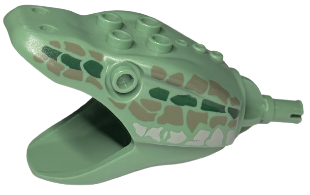 Serpent Basilisk Head with Dark Gray, Dark Green, and Light Gray Scales Pattern - Sand Green