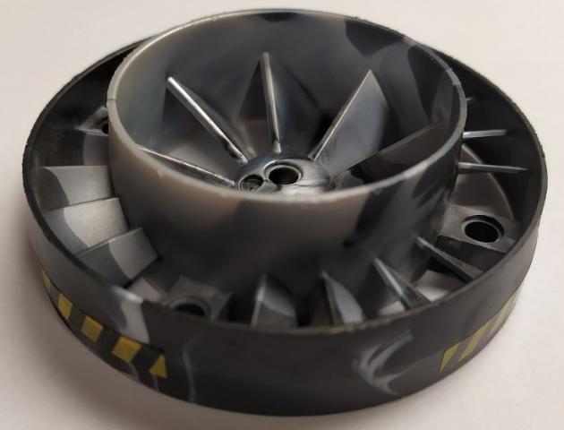Engine, Very Large Turbine with Marbled Pearl Light Gray Center and Yellow and B - Black