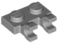 Plate, Modified 1 x 2 with 2 U Clips (Horizontal Grip) - Light Bluish Gray