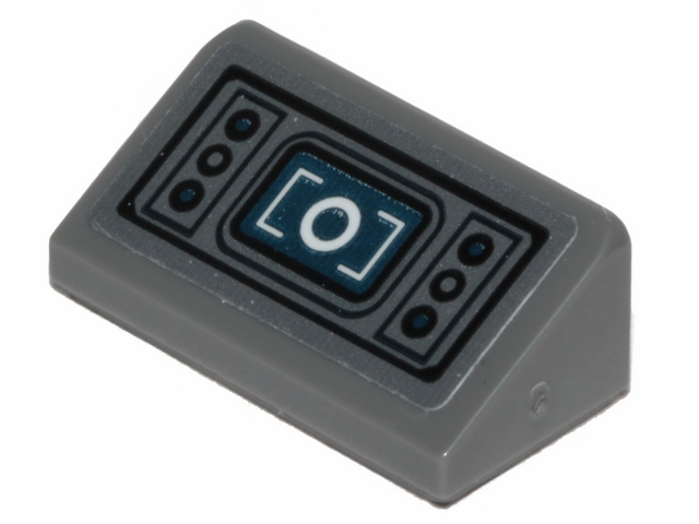 Slope 30 1 x 2 x 2/3 with Dark Blue Monitor and Six Buttons Pattern (Sticker - Dark Bluish Gray