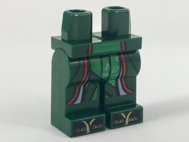 Hips and Legs with Long Robe Tail with Red Hem over Bright Green Tunic, Gold Zor - Dark Green
