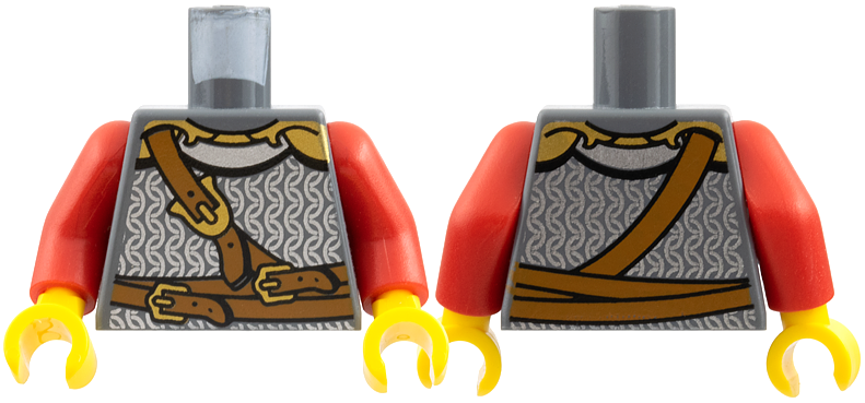 Torso Castle Kingdoms Chest Strap and Belt Front and Back Pattern / Red Arms / Y - Dark Bluish Gray