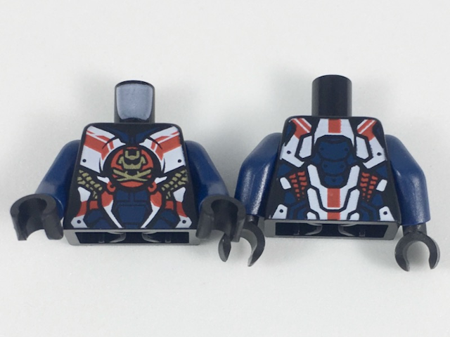 Torso Female Armor, White and Dark Blue Panels, Gold Samurai X Logo, Gold and Re - Black