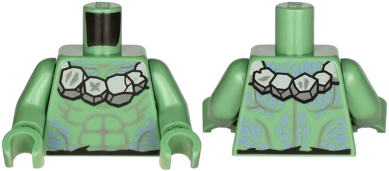 Torso Bare Chest with Light Bluish Gray Muscles Outline, Stone Necklace and Sand - Sand Green