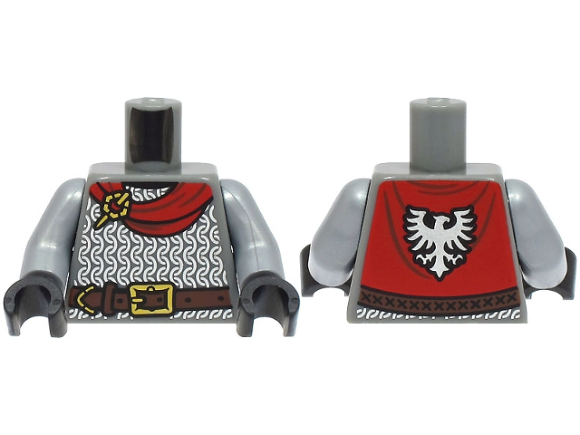 Torso Armor Silver Chain Mail, Reddish Brown Belt with Gold Buckle, Red Cape wit - Dark Bluish Gray