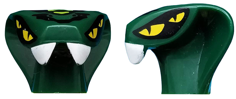 Minifigure, Head, Modified Snake with 4 Yellow Eyes and Lime Scales Pattern ( - Dark Green