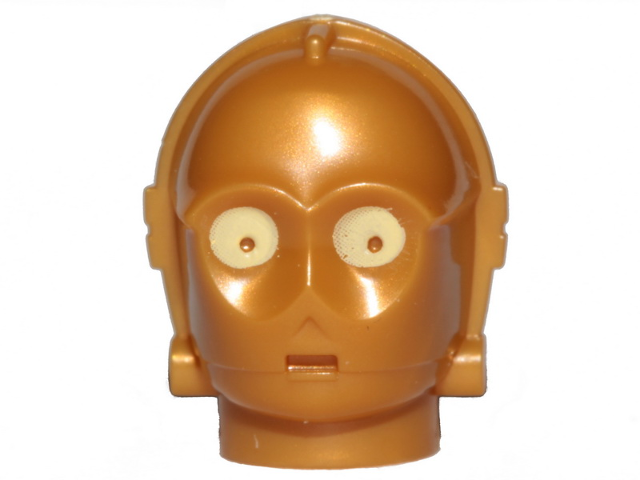 Minifigure, Head, Modified SW 3PO / TC Series Protocol Droid with Bright Light Y - Pearl Gold
